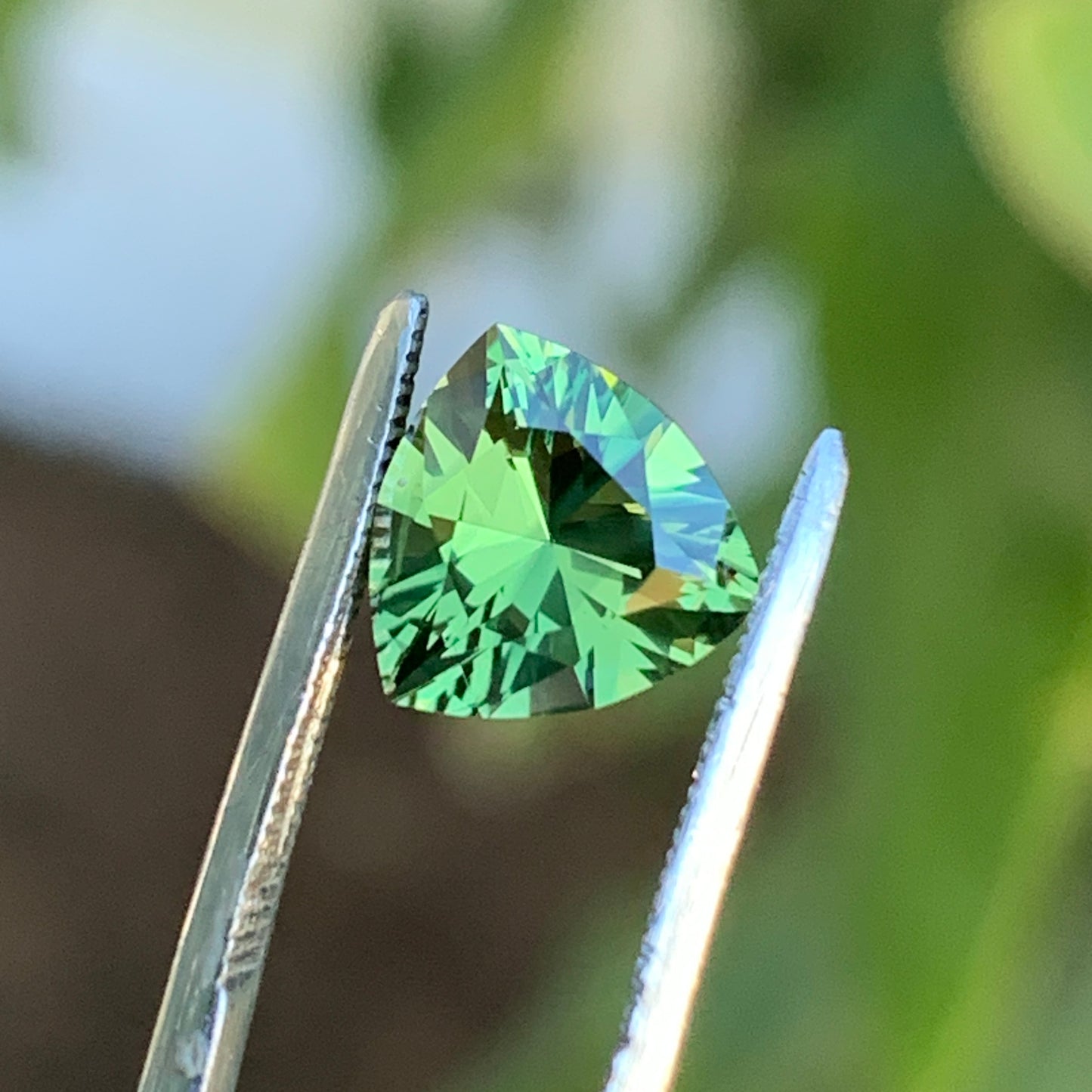 1.68 ct Green Trillion Australian Sapphire Unheated - Front View 